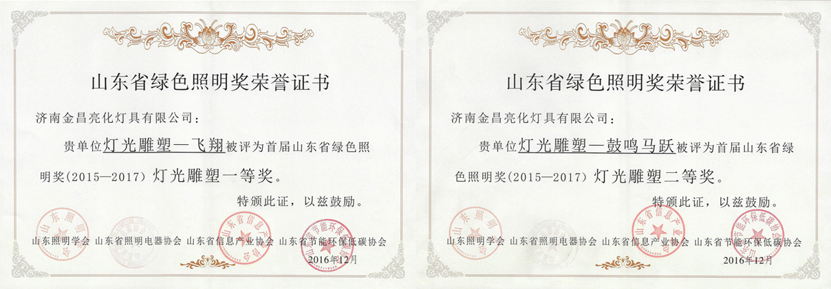 我公司创意的灯光雕塑作品荣获首届山东省绿色照明奖(图1)
